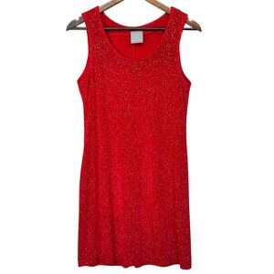 Rabbit Rabbit Designs Red Glitter Sleeveless Shift Dress 10 Petite 3N50G89
